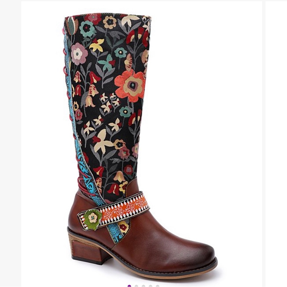 Lliyah Tall Boot Floral Fabric & Leather. Unique & Beautiful. LN. Size 11.